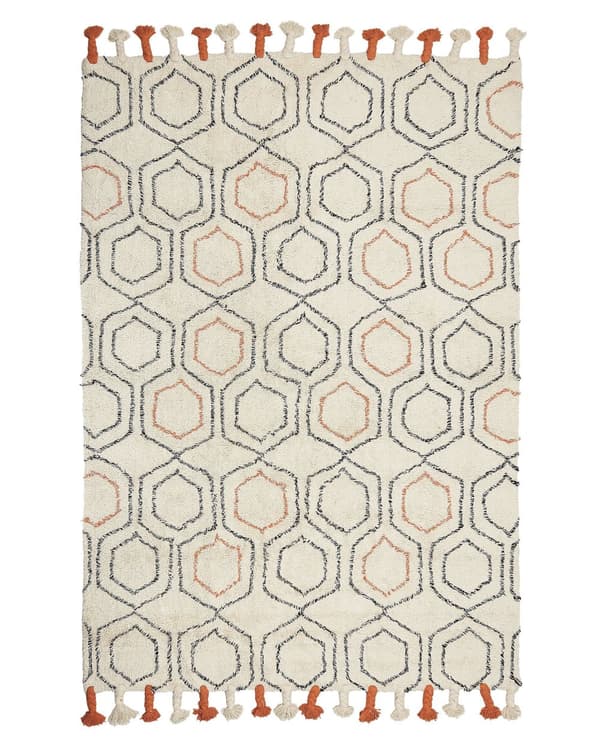 Matto beige oranssi 140 x 200 cm puuvilla hapsut pörröinen geometrinen kuvio boho