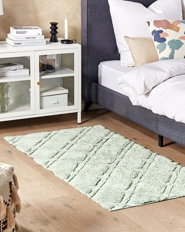 Teppe Grønn Bomull 80 x 150 cm Shaggy Geometrisk mønster Håndtuftet Vevd Boho Moderne Dekorasjon Stue Soverom