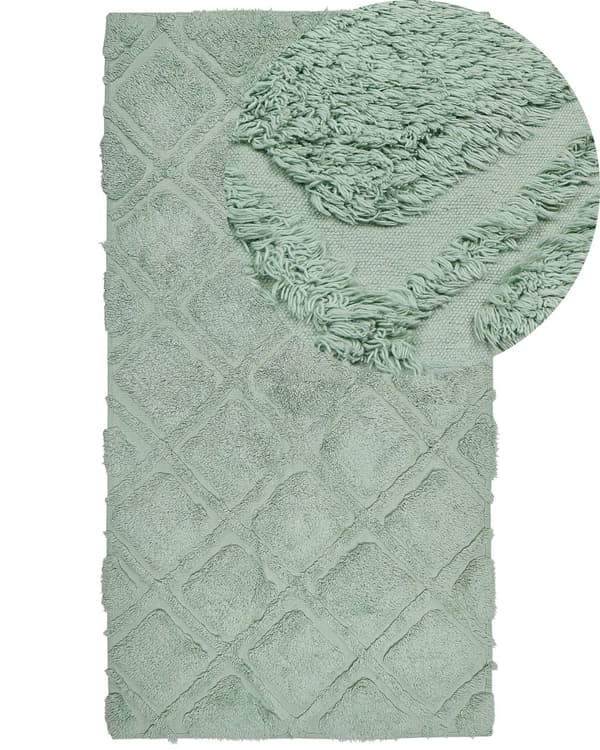 Teppe Grønn Bomull 80 x 150 cm Shaggy Geometrisk mønster Håndtuftet Vevd Boho Moderne Dekorasjon Stue Soverom