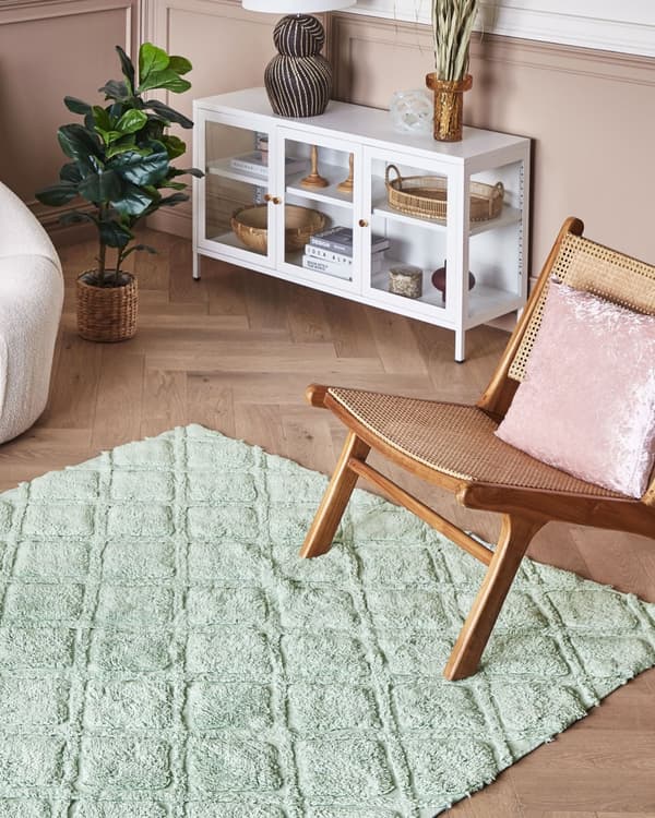 Teppe Grønn Bomull 160 x 230 cm Shaggy Geometrisk mønster Håndtuftet Vevd Boho Moderne Dekorasjon Stue Soverom