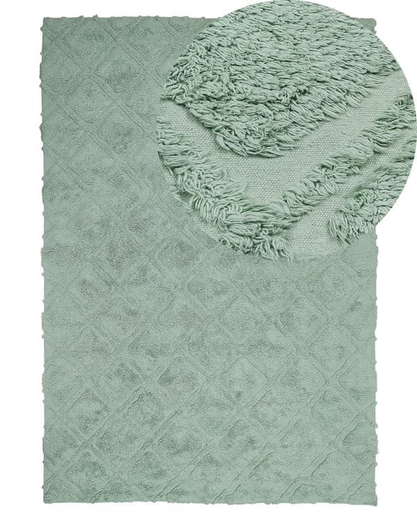 Teppe Grønn Bomull 140 x 200 cm Shaggy Geometrisk mønster Håndtuftet Vevd Boho Moderne Dekorasjon Stue Soverom