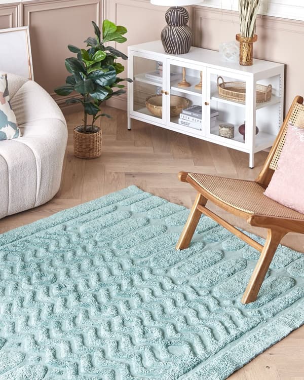Teppe Mintgrønn Bomull 140 x 200 cm Shaggy Geometrisk mønster Håndtuftet Vevd Boho Moderne Dekorasjon Stue Soverom