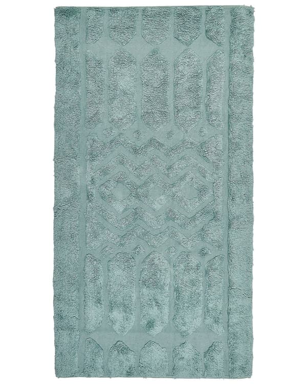 Matta Mintgrön Bomull 80 x 150 cm Geometriskt Mönster Handtuftad Shaggy Vävd Vardagsrum Sovrum Bohemisk
