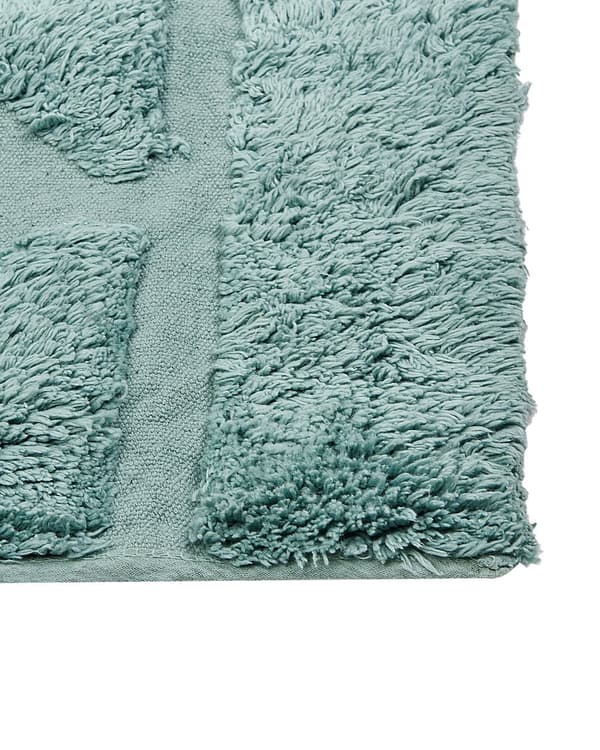 Matta Mintgrön Bomull 80 x 150 cm Geometriskt Mönster Handtuftad Shaggy Vävd Vardagsrum Sovrum Bohemisk