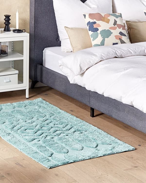 Matta Mintgrön Bomull 80 x 150 cm Geometriskt Mönster Handtuftad Shaggy Vävd Vardagsrum Sovrum Bohemisk