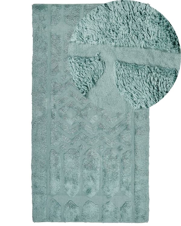 Matta Mintgrön Bomull 80 x 150 cm Geometriskt Mönster Handtuftad Shaggy Vävd Vardagsrum Sovrum Bohemisk
