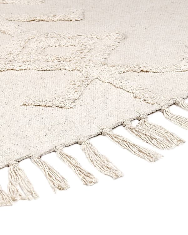 Rundt tæppe Beige Bomuld ⌀ 140 cm Tuftet med frynser mønster Boho Stue Soveværelse