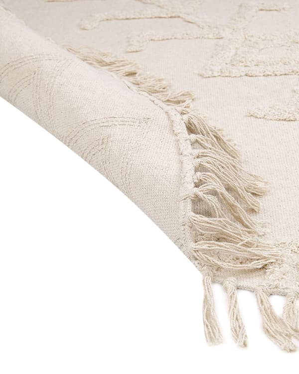 Rundt tæppe Beige Bomuld ⌀ 140 cm Tuftet med frynser mønster Boho Stue Soveværelse