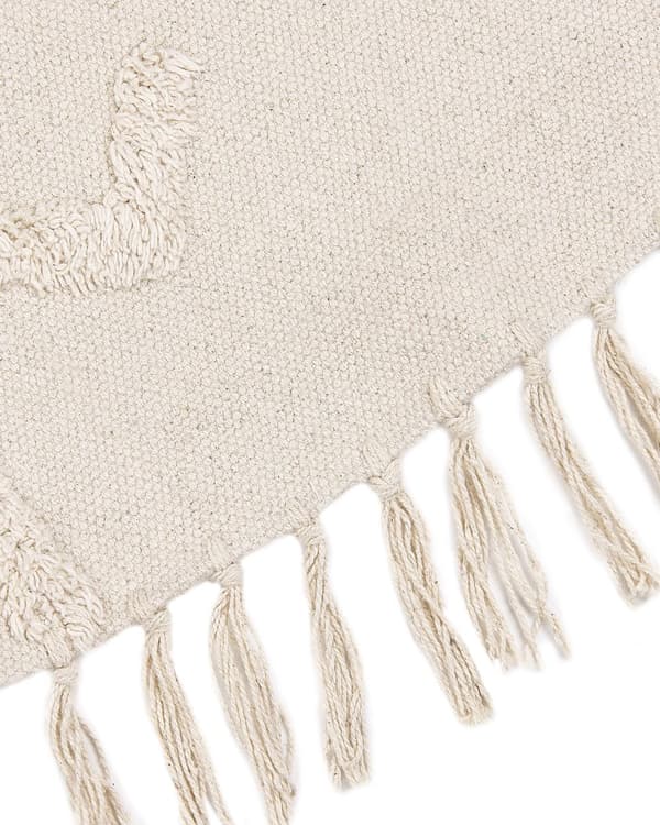 Rundt tæppe Beige Bomuld ⌀ 140 cm Tuftet med frynser mønster Boho Stue Soveværelse