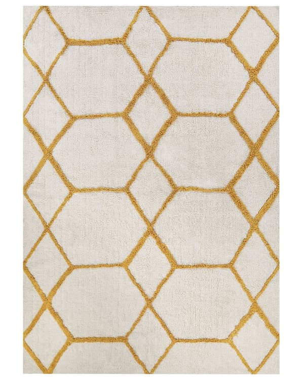 Område Tæppe Hvid og Gul Bomuld 160 x 230 cm Geometrisk Mønster Rektangulært Håndvævet Moderne Design
