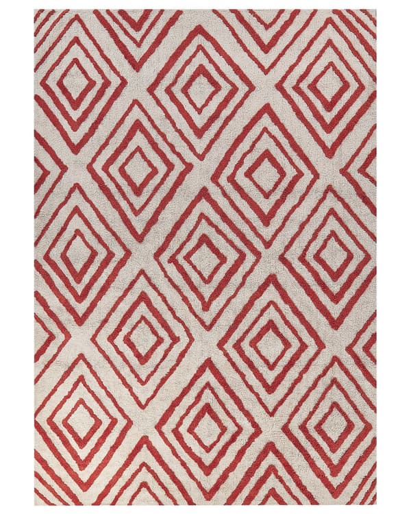 Matto luonnonvalkoinen punainen 160 x 230 cm puuvilla geometrinen kuvio suorakulmio moderni