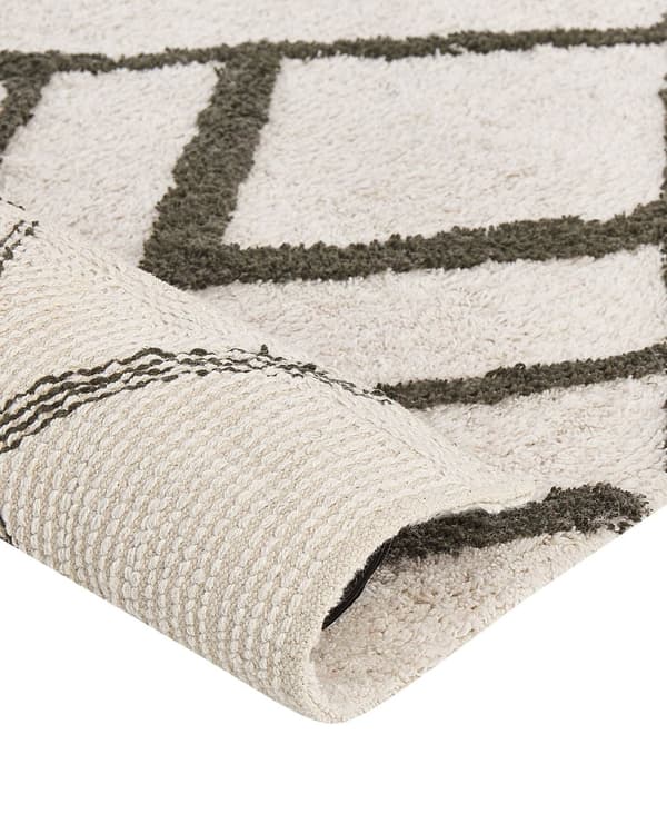 Teppe Off White Grønn Bomull 160 x 230 cm Geometrisk mønster Rektangulært Håndvevd Moderne design Dekorativt Tilbehør Innredning