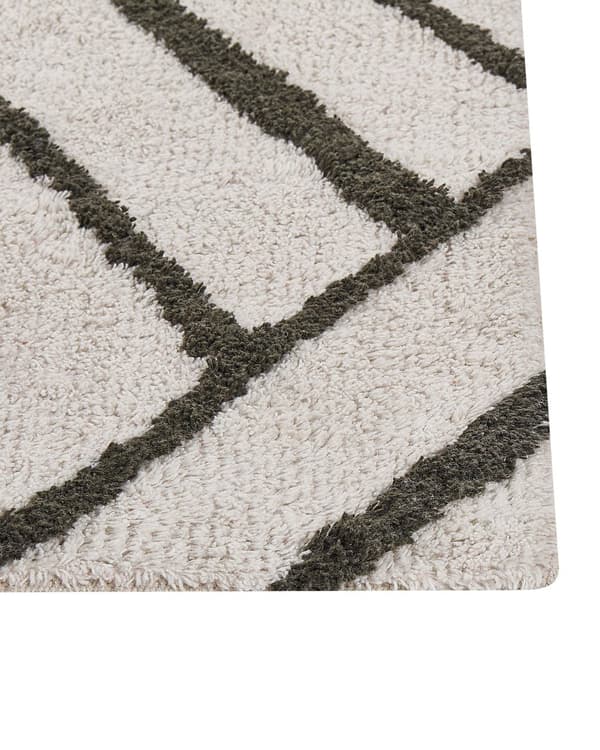 Teppe Off White Grønn Bomull 160 x 230 cm Geometrisk mønster Rektangulært Håndvevd Moderne design Dekorativt Tilbehør Innredning