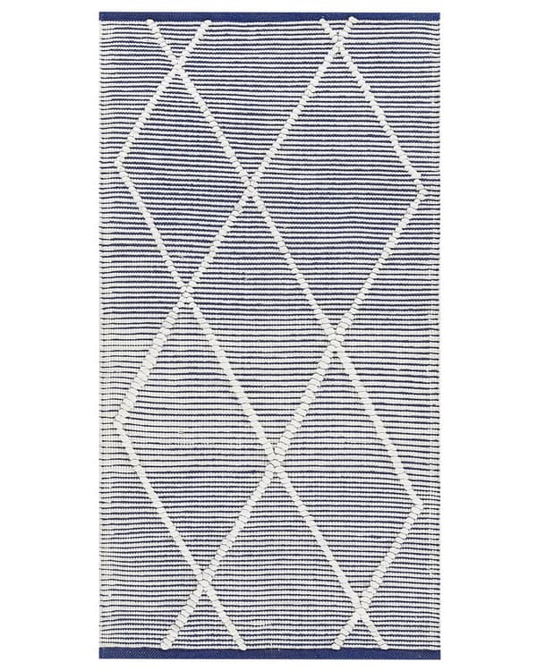 Teppe Blå Hvit Bomull 80 x 150 cm Rektangulært Håndvevd Moderne design Dekorativt Tilbehør Innredning