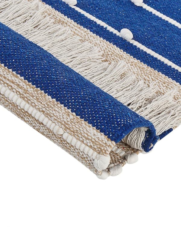 Teppe Beige Blå Bomull 80 x 150 cm Rektangulært Håndvevd Moderne design Dekorativt Tilbehør Innredning