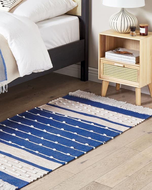 Teppe Beige Blå Bomull 80 x 150 cm Rektangulært Håndvevd Moderne design Dekorativt Tilbehør Innredning