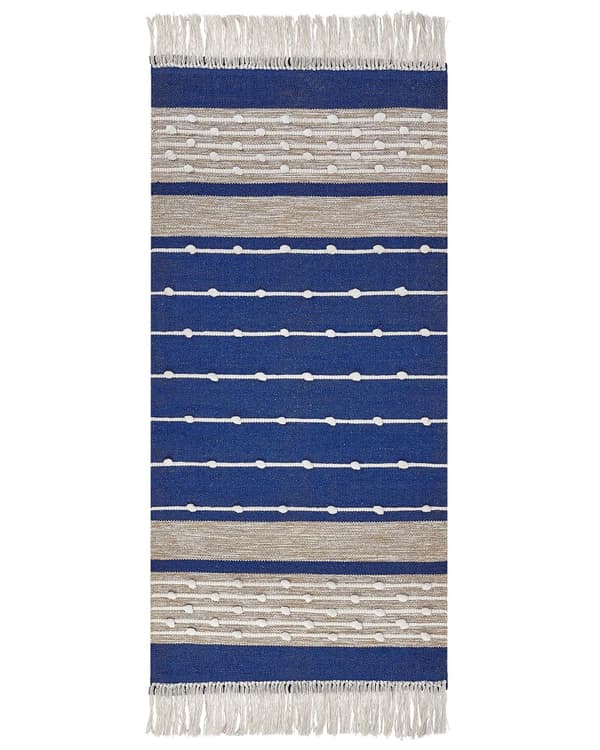 Teppe Beige Blå Bomull 80 x 150 cm Rektangulært Håndvevd Moderne design Dekorativt Tilbehør Innredning