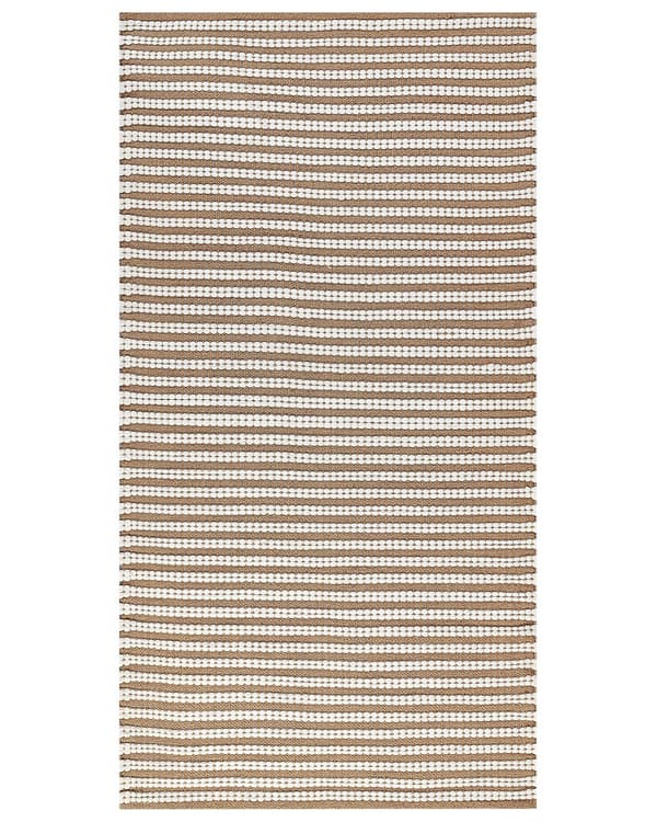 Teppe Hvit Brun Bomull 80 x 150 cm Stripete mønster Rektangulært Håndvevd Moderne design Dekorativt Tilbehør Innredning