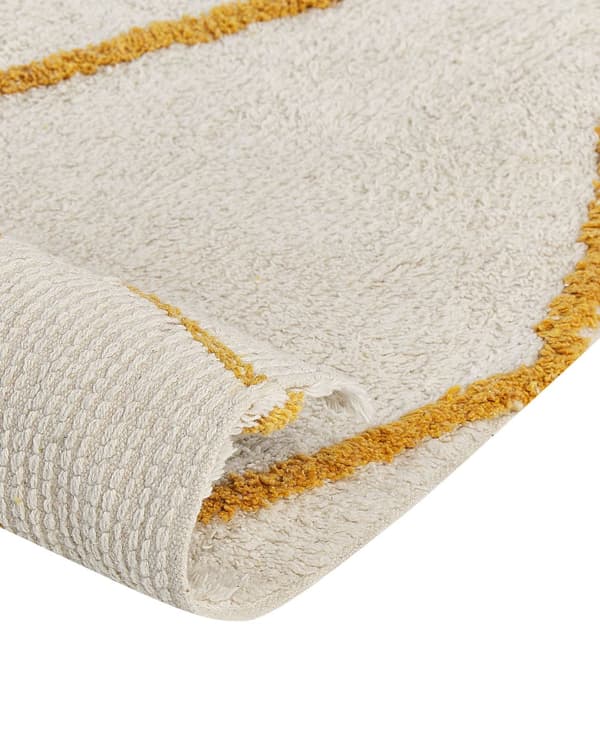 Teppe Off White Gul Bomull 160 x 230 cm Geometrisk mønster Rektangulært Håndvevd Moderne design Dekorativt Tilbehør Innredning