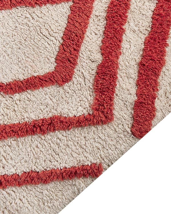 Teppe Off White Rød Bomull 160 x 230 cm Geometrisk mønster Rektangulært Håndvevd Moderne design Dekorativt Tilbehør Innredning