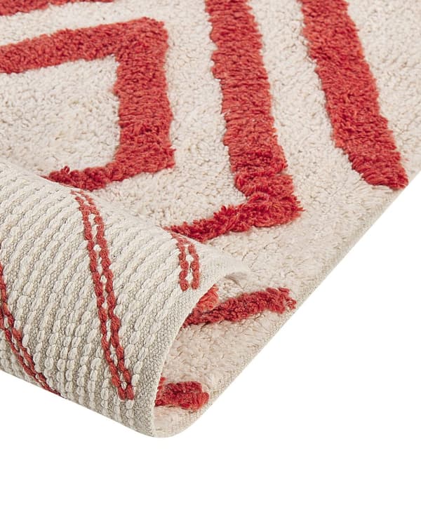 Teppe Off White Rød Bomull 160 x 230 cm Geometrisk mønster Rektangulært Håndvevd Moderne design Dekorativt Tilbehør Innredning