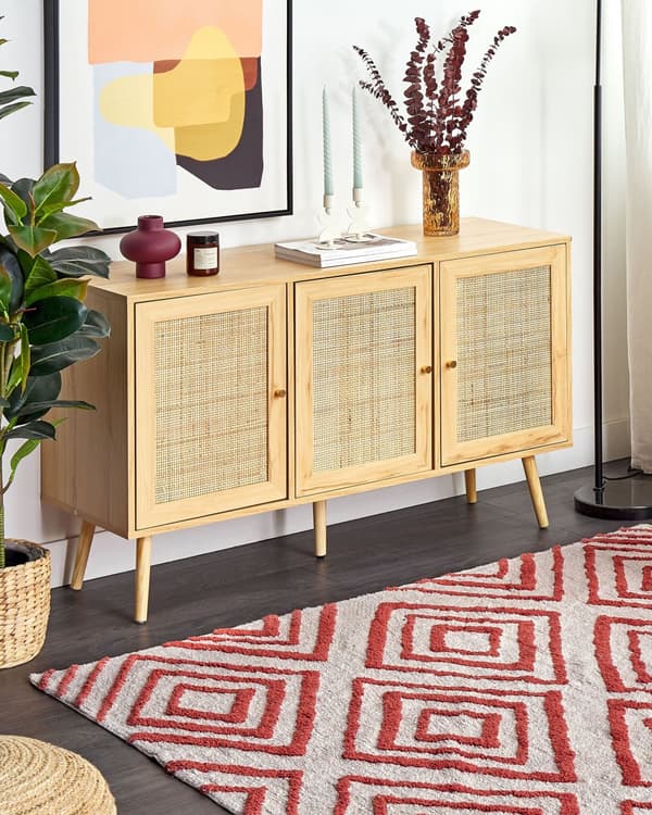 Teppe Off White Rød Bomull 160 x 230 cm Geometrisk mønster Rektangulært Håndvevd Moderne design Dekorativt Tilbehør Innredning