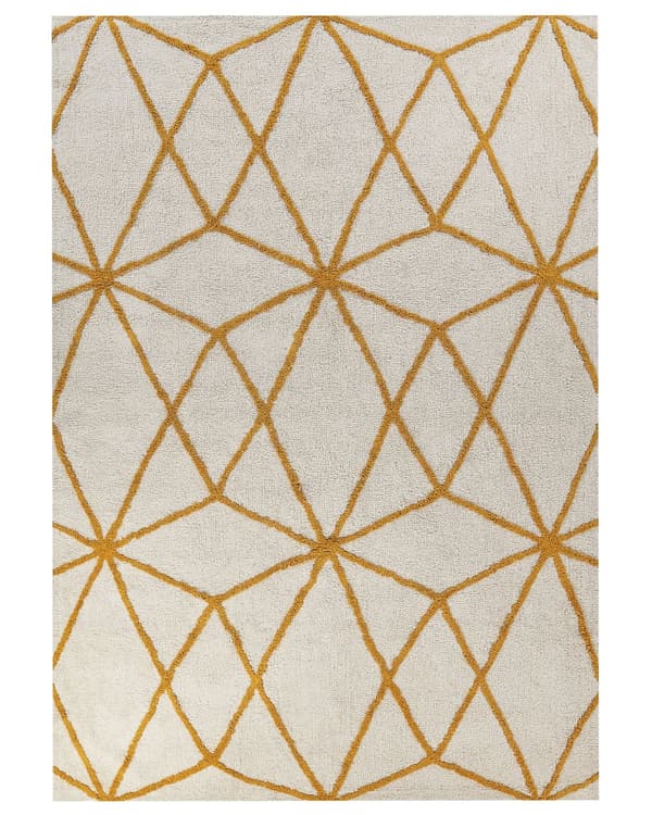 Matta Vit och Gul Bomull 160 x 230 cm Rektangulär Handvävd Modern Design