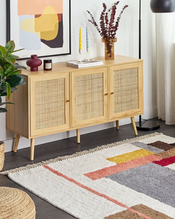 Teppe Flerfarget Bomull 140 x 200 cm Rektangulær form Geometrisk mønster Frynser Håndvevd Moderne Boho Stue Soverom