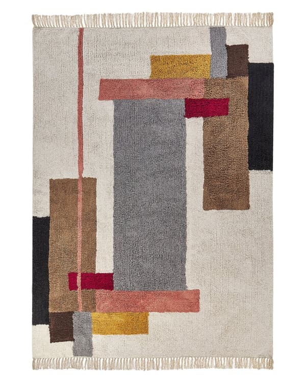 Teppe Flerfarget Bomull 140 x 200 cm Rektangulær form Geometrisk mønster Frynser Håndvevd Moderne Boho Stue Soverom