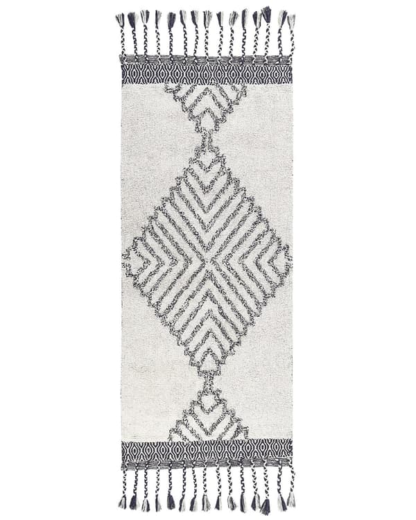 Teppe Svart Hvit Bomull 80 x 150 cm Rektangulær form Geometrisk mønster Frynser Håndvevd Moderne Boho Stue Soverom