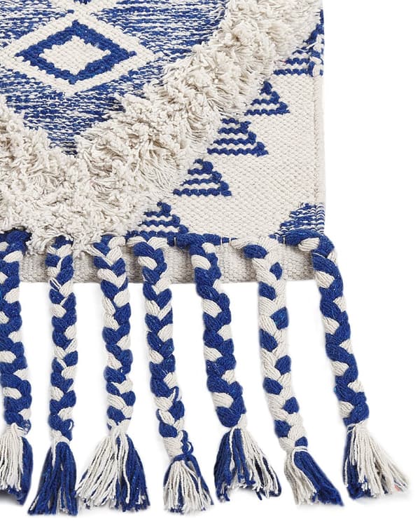Teppe Lys beige Blå Bomull 80 x 200 cm Geometrisk mønster Frynser Håndvevd Løper Moderne Boho