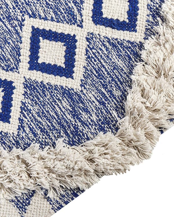 Teppe Lys beige Blå Bomull 80 x 200 cm Geometrisk mønster Frynser Håndvevd Løper Moderne Boho