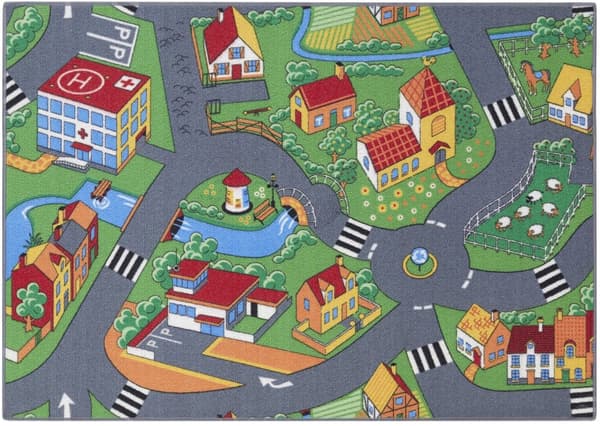 Bil Vändbar Wild Life/Little Village barnmatta 95x133 cm