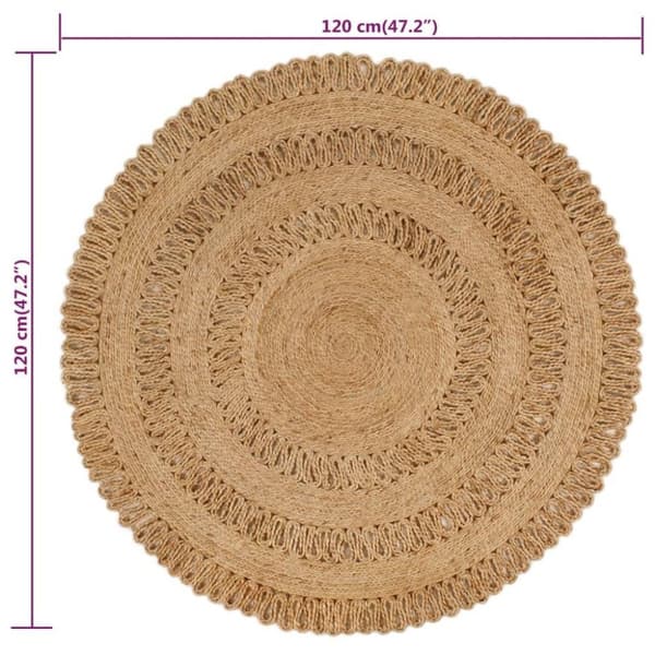 vidaXL Jutematta handflätad 120 cm rund