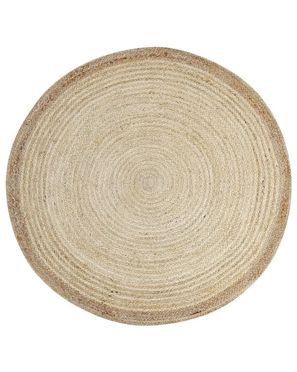 Matta Ljusbeige Jute 120 cm Rund Handvävd Flätad Bohemisk stil Vardagsrum Sovrum Hall