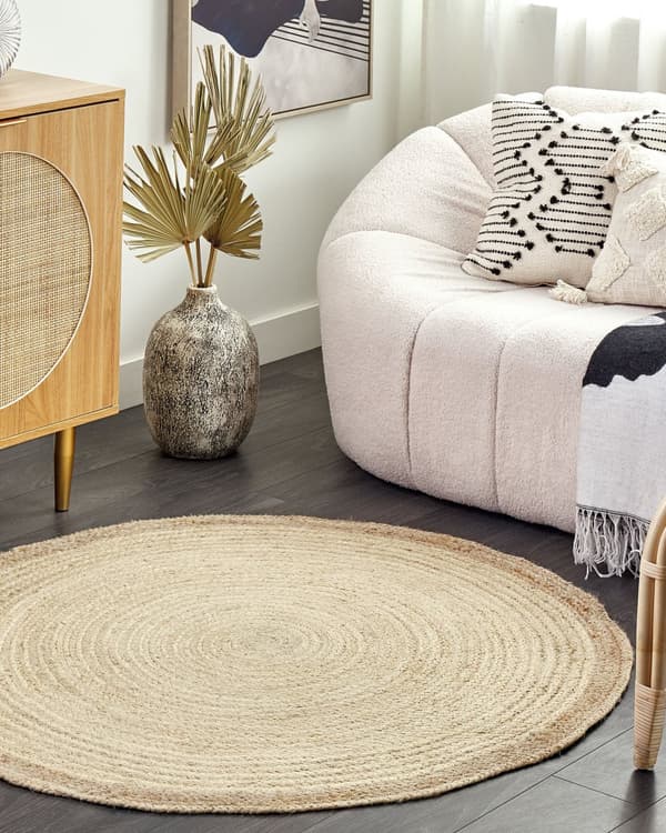 Matta Ljusbeige Jute 120 cm Rund Handvävd Flätad Bohemisk stil Vardagsrum Sovrum Hall