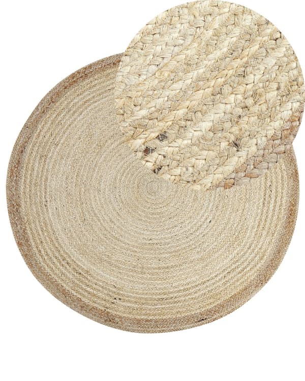 Matta Ljusbeige Jute 120 cm Rund Handvävd Flätad Bohemisk stil Vardagsrum Sovrum Hall