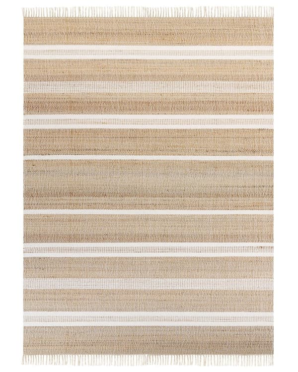 Tæppe Beige og Hvid Jute 160 x 230 cm Rektangulært med Kvaster Stribet Mønster Håndvævet Boho Stil