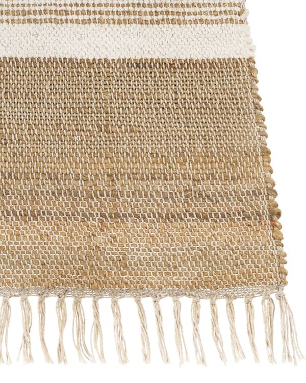 Tæppe Beige og Hvid Jute 160 x 230 cm Rektangulært med Kvaster Stribet Mønster Håndvævet Boho Stil