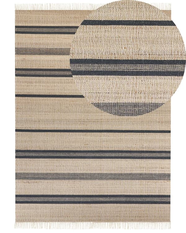 Tæppe Beige og Grå Jute 160 x 230 cm Rektangulært med Kvaster Stribet Mønster Håndvævet Boho Stil