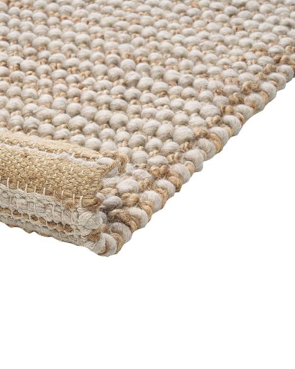 Gulvtæppe Beige Uld Jute 140 x 200 cm Håndvævet Moderne Fladvævet Uldtæppe Blød Tæppe til under Sofabord Tilbehør Inspiration Soveværelse