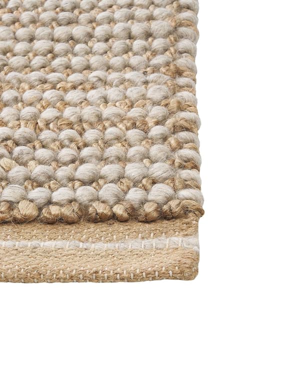 Gulvtæppe Beige Uld Jute 140 x 200 cm Håndvævet Moderne Fladvævet Uldtæppe Blød Tæppe til under Sofabord Tilbehør Inspiration Soveværelse