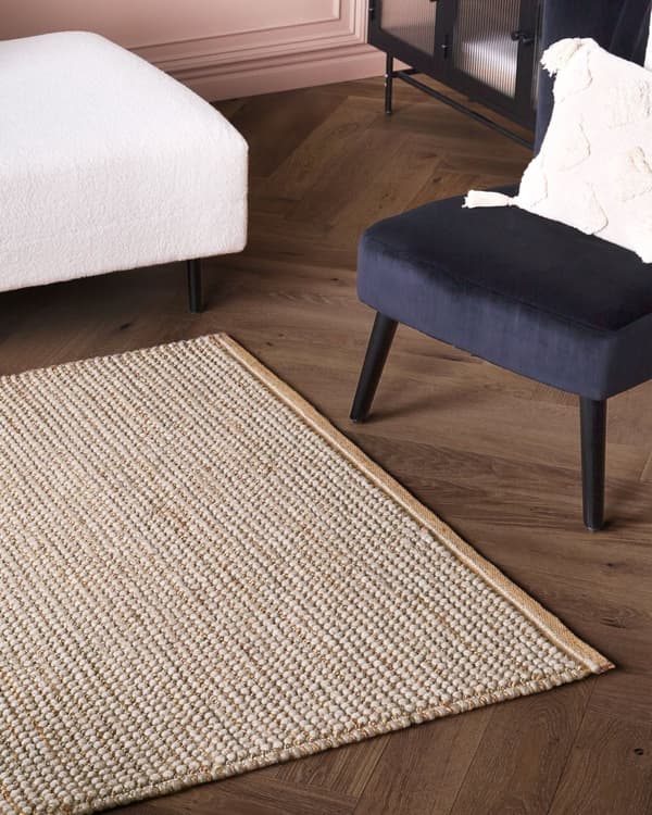 Gulvtæppe Beige Uld Jute 140 x 200 cm Håndvævet Moderne Fladvævet Uldtæppe Blød Tæppe til under Sofabord Tilbehør Inspiration Soveværelse