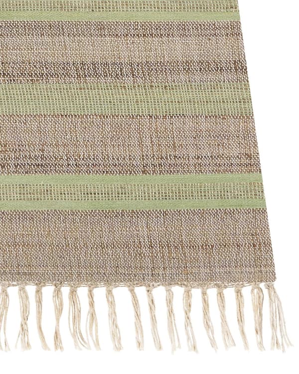 Løbetæppe Beige og Lysegrøn Jute 80 x 300 cm Rektangulært med kvaster Stribet mønster Håndvævet Boho Stil