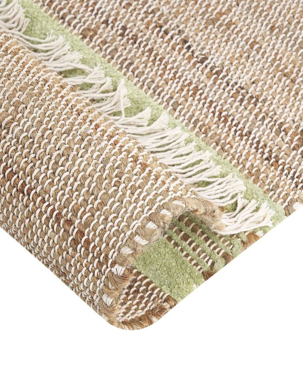 Løbetæppe Beige og Lysegrøn Jute 80 x 300 cm Rektangulært med kvaster Stribet mønster Håndvævet Boho Stil