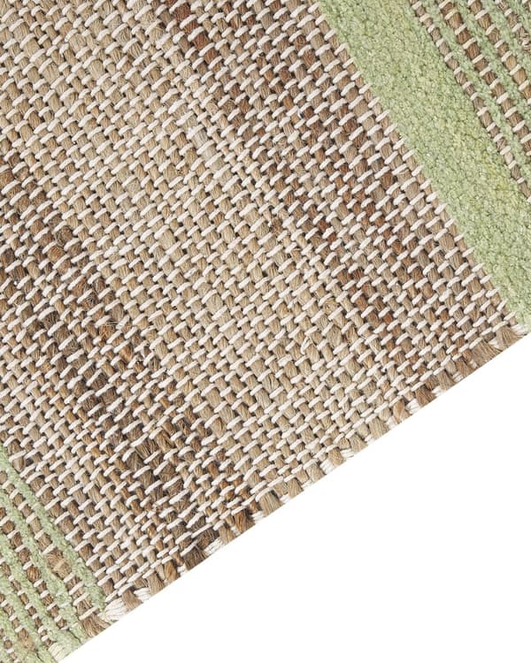 Løbetæppe Beige og Lysegrøn Jute 80 x 300 cm Rektangulært med kvaster Stribet mønster Håndvævet Boho Stil