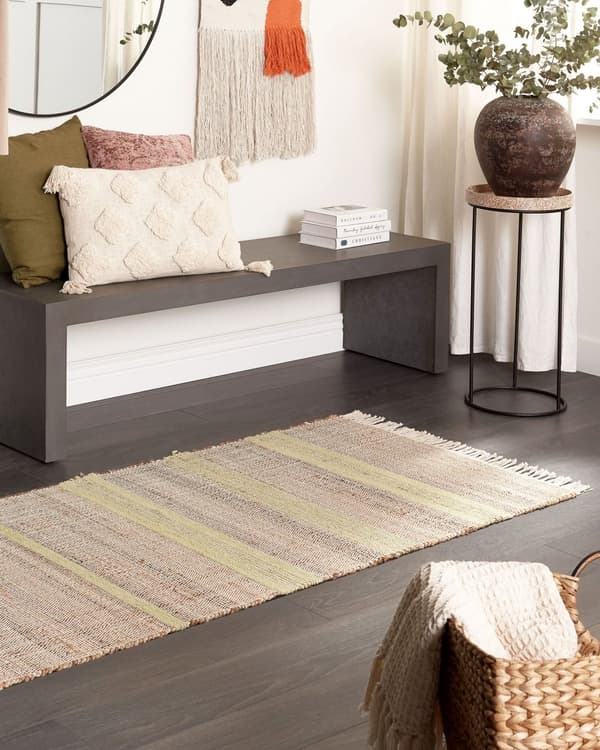 Løbetæppe Beige og Lysegrøn Jute 80 x 300 cm Rektangulært med kvaster Stribet mønster Håndvævet Boho Stil