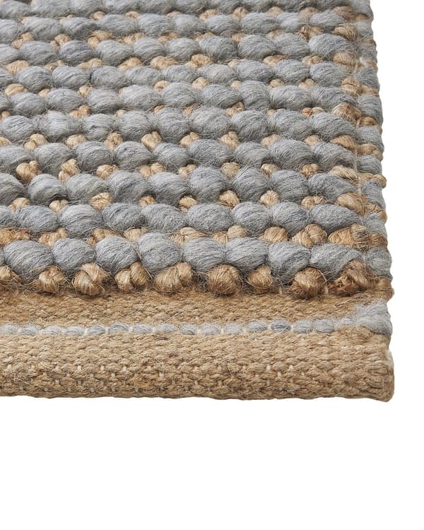 Gulvtæppe Grå Brun Uld Jute 140 x 200 cm Håndvævet Moderne Fladvævet Uldtæppe Blød Tæppe til under Sofabord Tilbehør Inspiration Soveværelse