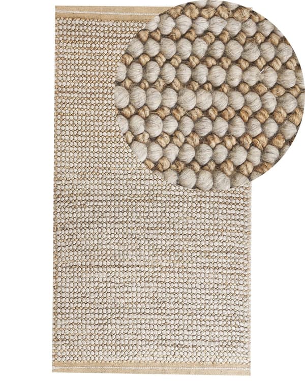 Gulvteppe Teppe Beige 80 x 150 cm Ull Håndvevd Stue Inspirasjon til Teppe for Soveromstilbehør