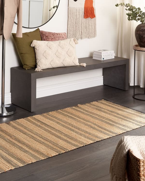 Gulvteppe Teppe Beige Jute Bomull 80 x 300 cm Dhurrie Håndvevd Boho Gang Soverom